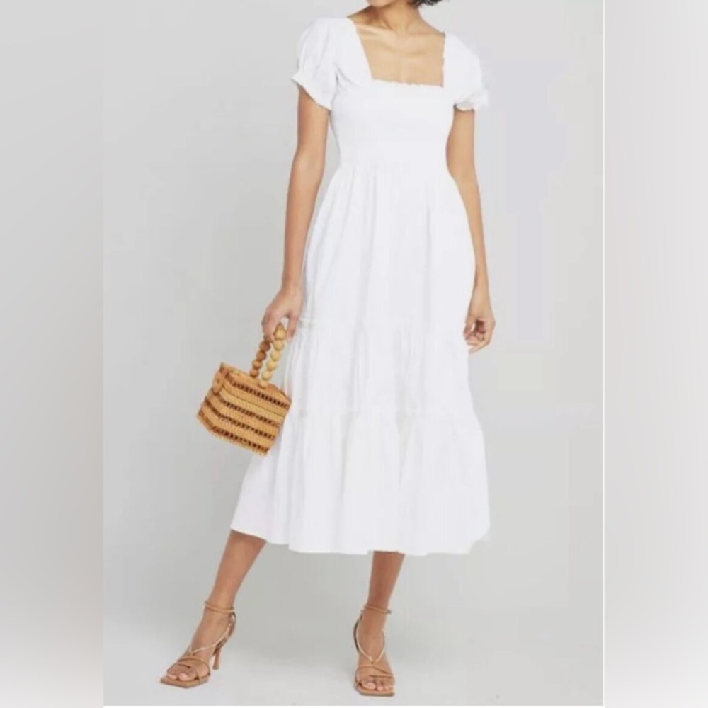 O.P.T Women's White Kourt Square Neck Smocked Maxi Dress Size M